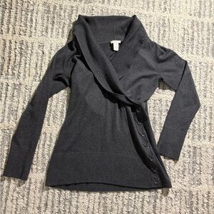 Cache gray wrap style lace up soft sweater size L